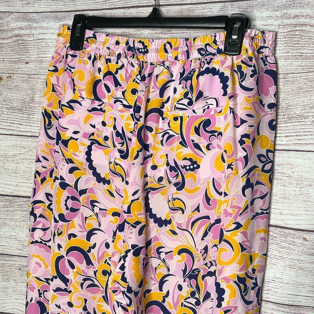 J. Crew Pull On 100% Silk Colorful Fun Bright Paisley Swirl Pants Size 8 - Picture 3 of 12